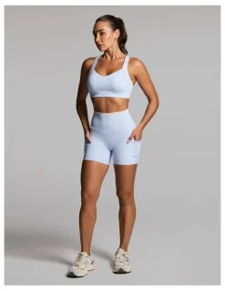 Rockwear No Front Seam Blocked Mid Thigh Bike Shorts Light Sky Blue