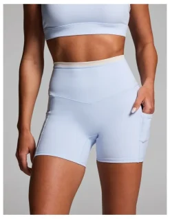 Rockwear No Front Seam Blocked Mid Thigh Bike Shorts Light Sky Blue