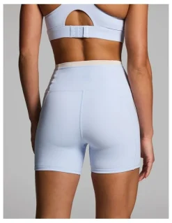 Rockwear No Front Seam Blocked Mid Thigh Bike Shorts Light Sky Blue
