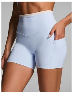 Rockwear No Front Seam Blocked Mid Thigh Bike Shorts Light Sky Blue