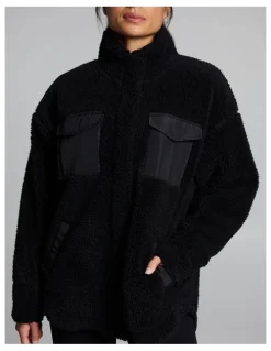 Rockwear Sherpa Oversized Zip Jacket Black