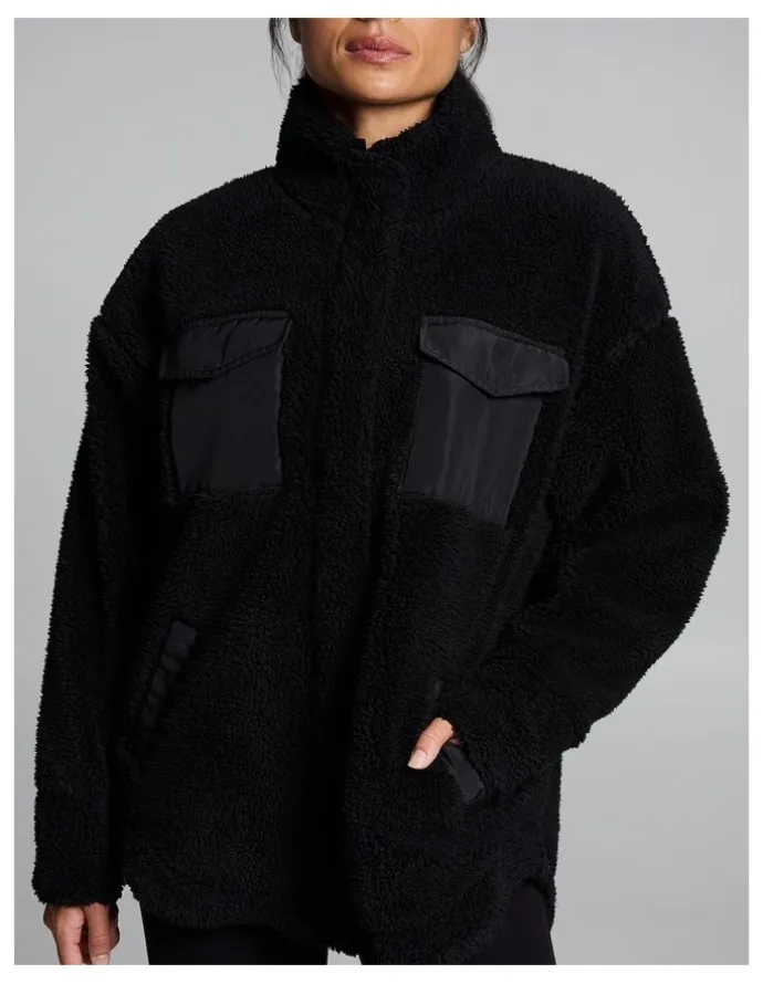 Rockwear Sherpa Oversized Zip Jacket Black