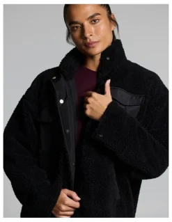 Rockwear Sherpa Oversized Zip Jacket Black