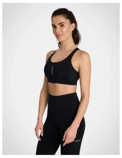 Rockwear Velocity Zip Medium Impact Sports Bra in Black