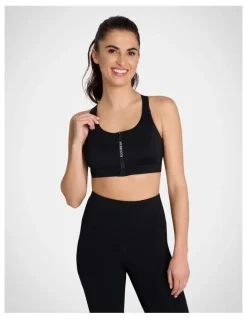 Rockwear Velocity Zip Medium Impact Sports Bra in Black
