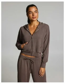 Rockwear Waffle Zip Through Hoodie Milk Choc