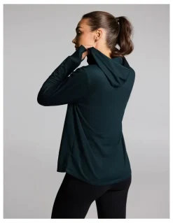 Rockwear Activate Brushed Hooded Long Sleeve Top in Forest