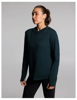 Rockwear Activate Brushed Hooded Long Sleeve Top in Forest