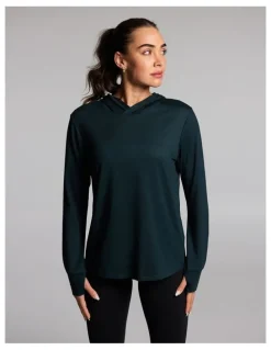 Rockwear Activate Brushed Hooded Long Sleeve Top in Forest