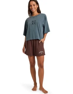 Roxy All Day Elastic Waist Shorts in Brown