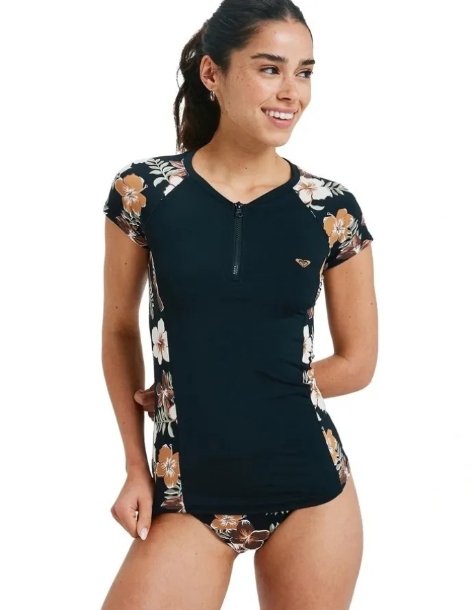Roxy Half Zip Lycra Rash Vest in Brown