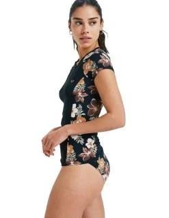 Roxy Half Zip Lycra Rash Vest in Brown