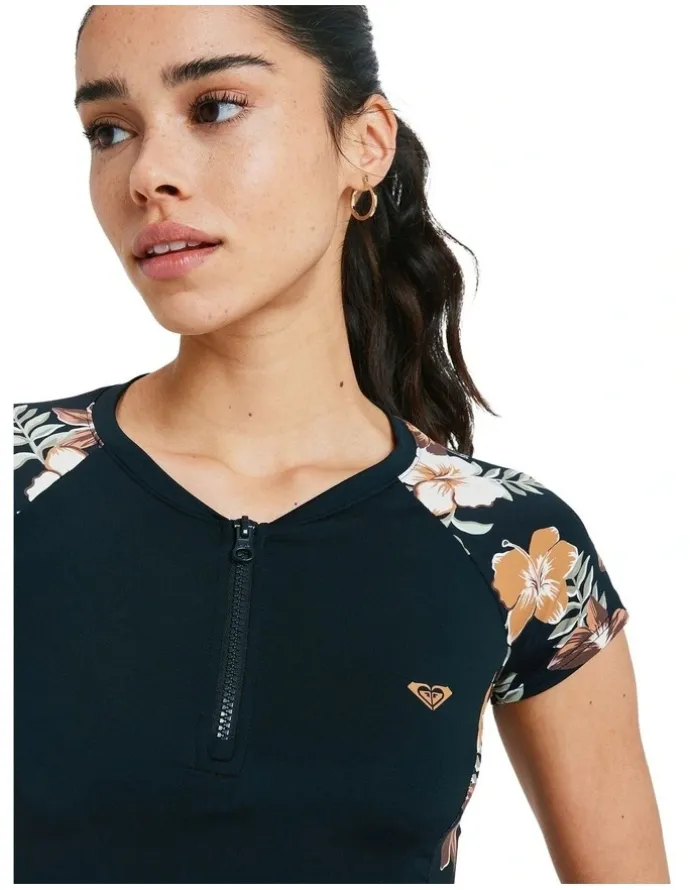 Roxy Half Zip Lycra Rash Vest in Brown