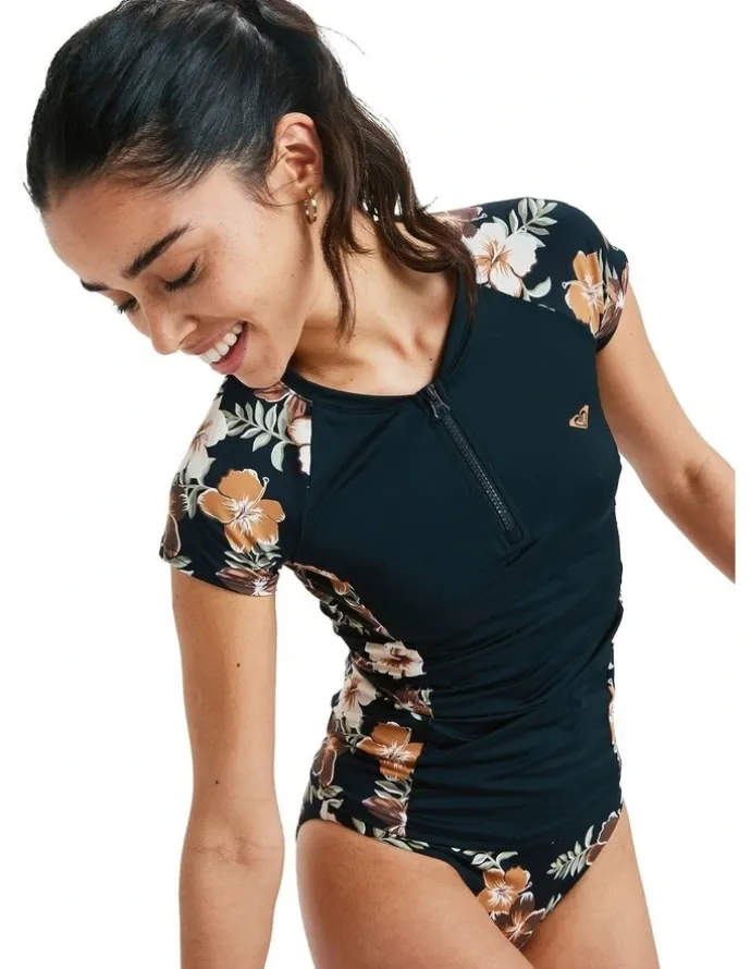 Roxy Half Zip Lycra Rash Vest in Brown