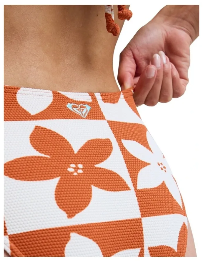 Roxy Hazy Days Mid Waist Classic Bikini Bottom in Orange