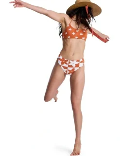 Roxy Hazy Days Mid Waist Classic Bikini Bottom in Orange