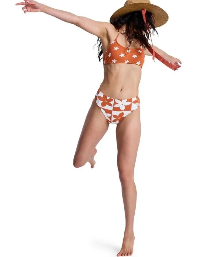 Roxy Hazy Days Mid Waist Classic Bikini Bottom in Orange