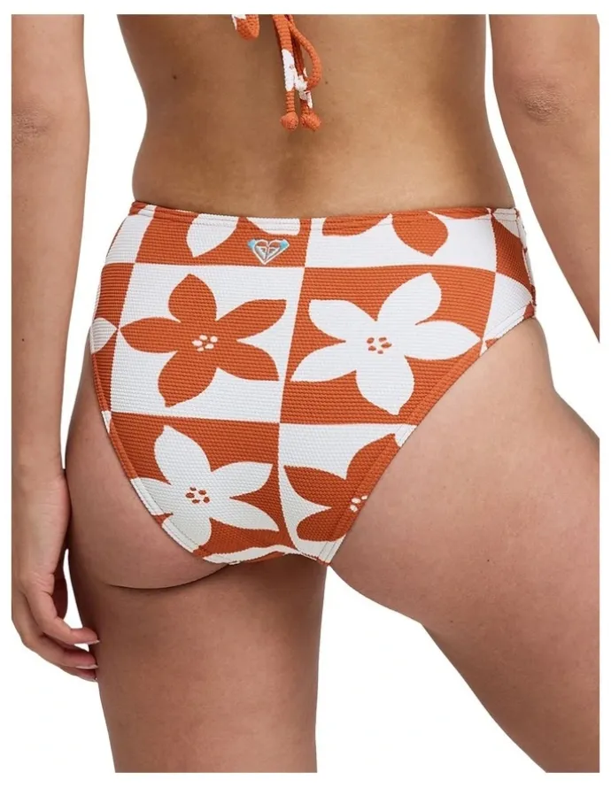Roxy Hazy Days Mid Waist Classic Bikini Bottom in Orange
