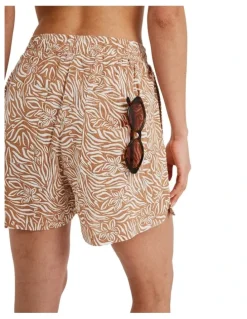 Roxy Lekeitio Bay Printed Elastic Waist Shorts in Brown