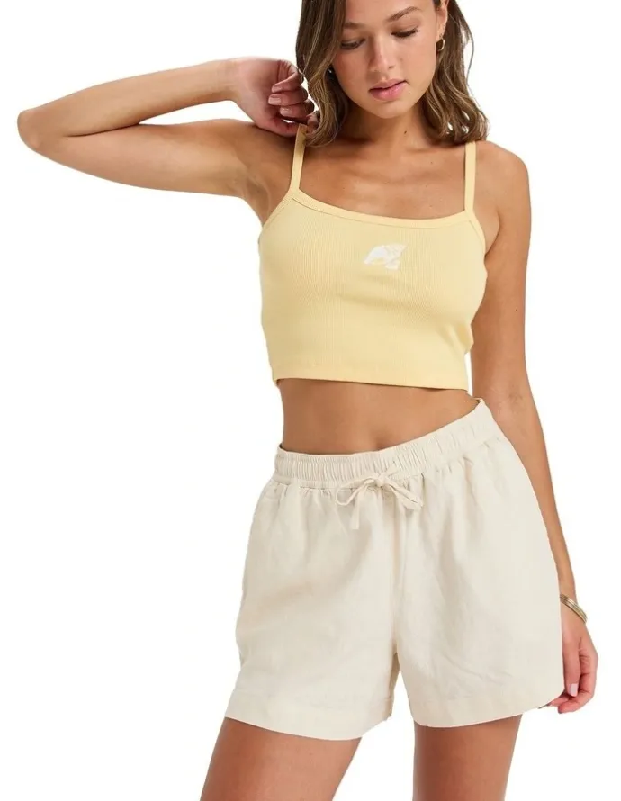 Roxy Lekeitio Break Mid Elastic Waist Shorts in Beige