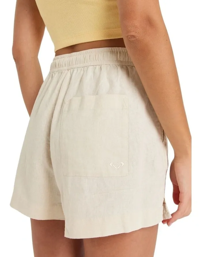 Roxy Lekeitio Break Mid Elastic Waist Shorts in Beige