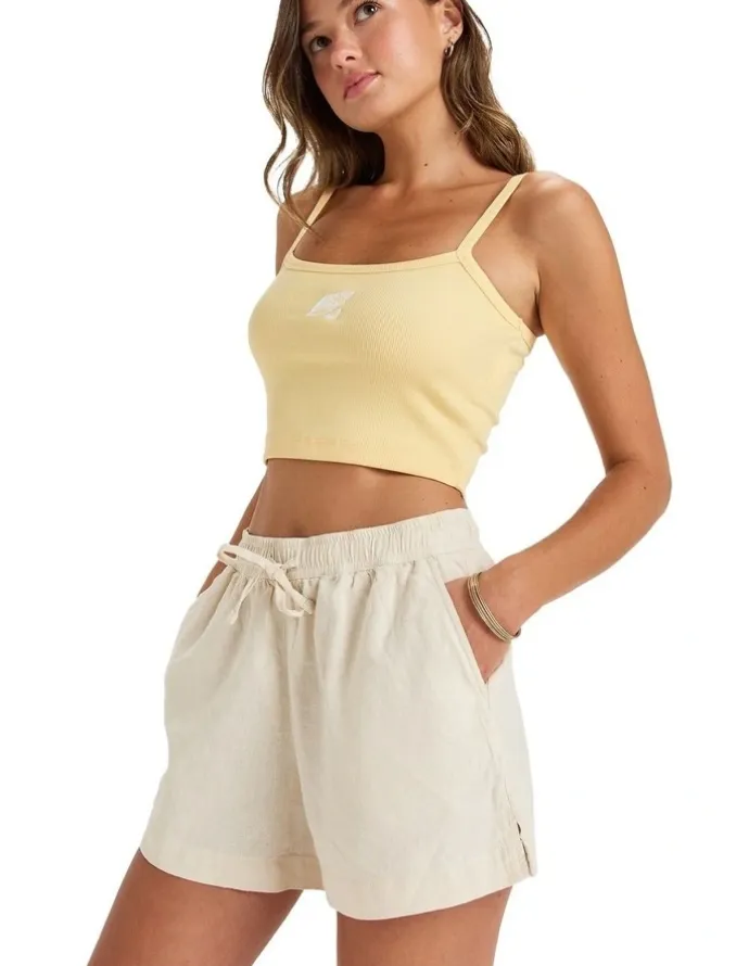 Roxy Lekeitio Break Mid Elastic Waist Shorts in Beige