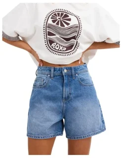 Roxy Morning Splendour Mid Denim Shorts in Blue