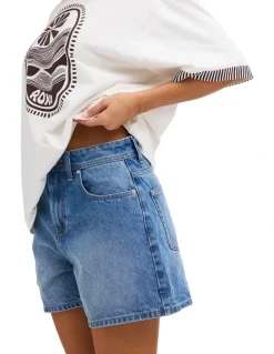 Roxy Morning Splendour Mid Denim Shorts in Blue