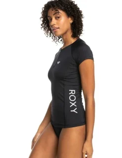 Roxy New Essentials Short Sleeve Zip Up Rash Vest in Anthracite