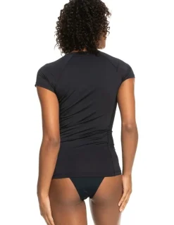 Roxy New Essentials Short Sleeve Zip Up Rash Vest in Anthracite