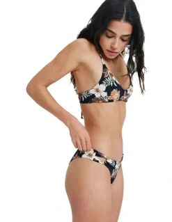 Roxy Nostalgic Feels Mod High Leg Bikini Bottom in Brown
