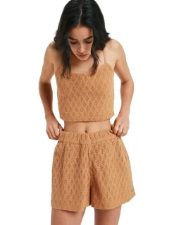Roxy Ocean Sound Elastic Waist Shorts in Brown