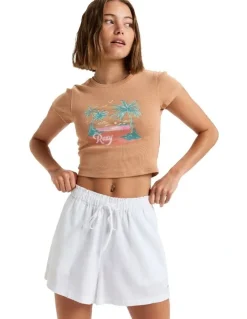 Roxy Place To Elastic Waist Shorts in White