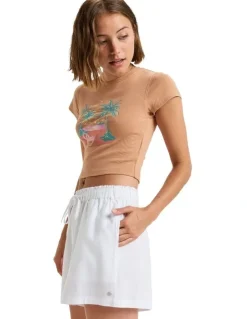 Roxy Place To Elastic Waist Shorts in White
