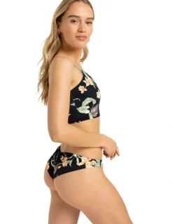Roxy Printed Beach Classics Cheeky Bikini Bottom in Anthracite Island Escape