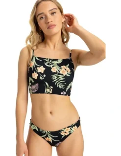 Roxy Printed Beach Classics Cheeky Bikini Bottom in Anthracite Island Escape