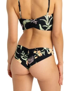 Roxy Printed Beach Classics Cheeky Bikini Bottom in Anthracite Island Escape