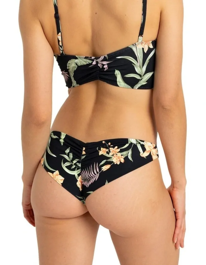 Roxy Printed Beach Classics Cheeky Bikini Bottom in Anthracite Island Escape
