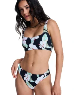 Roxy Printed Essentials Moderate Bikini Bottom in Anthracite Spring