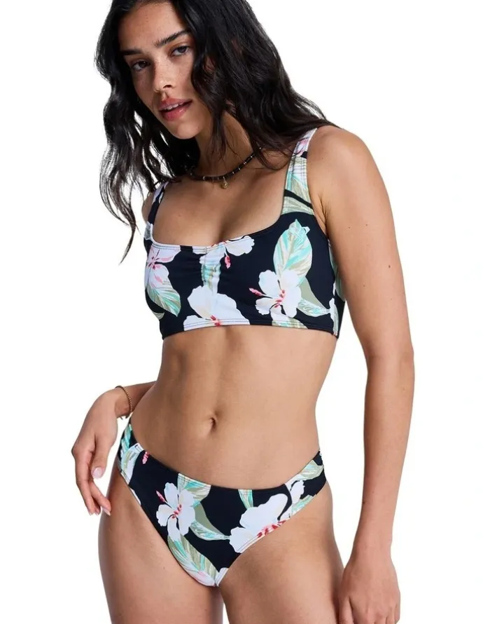 Roxy Printed Essentials Moderate Bikini Bottom in Anthracite Spring