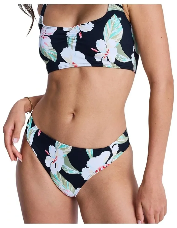 Roxy Printed Essentials Moderate Bikini Bottom in Anthracite Spring