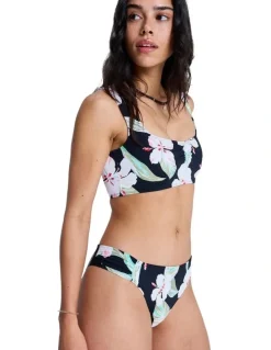 Roxy Printed Essentials Moderate Bikini Bottom in Anthracite Spring