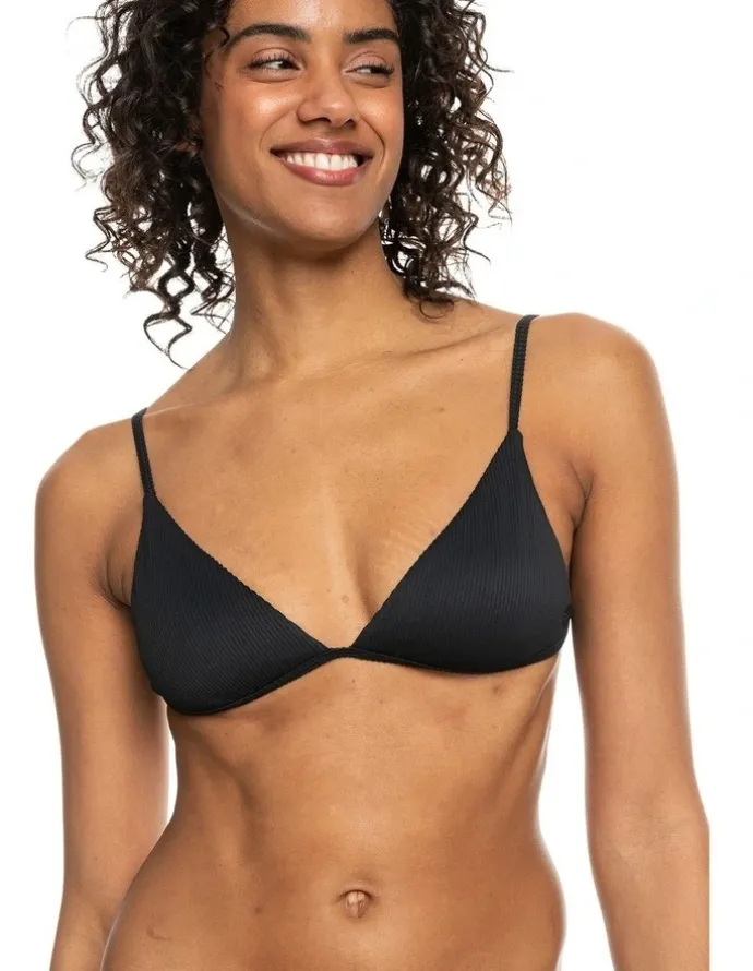 Roxy Rib Love The Quiver Tri Bikini Top in Anthracite