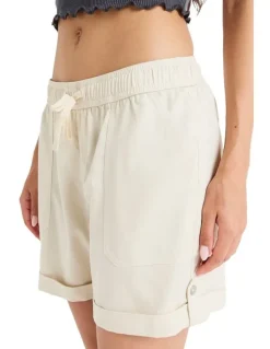 Roxy Sweetest Day Elastic Waist Shorts in Egret