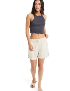 Roxy Sweetest Day Elastic Waist Shorts in Egret