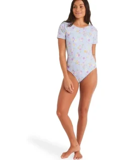 Roxy Wildflower Short Sleeve One Piece Swimsuit in Misty Blue