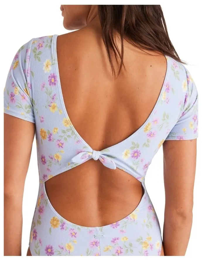 Roxy Wildflower Short Sleeve One Piece Swimsuit in Misty Blue