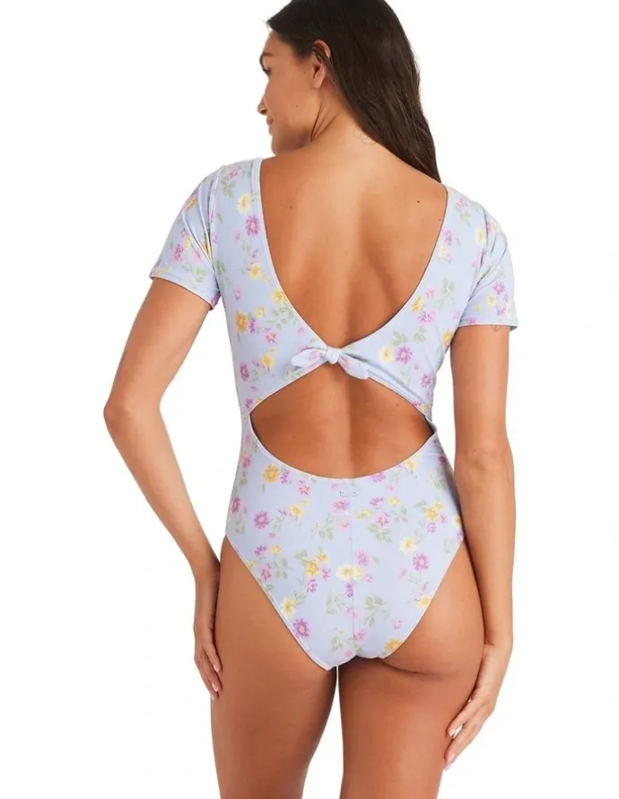 Roxy Wildflower Short Sleeve One Piece Swimsuit in Misty Blue