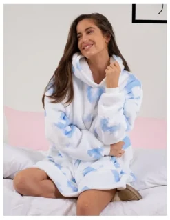 Royal Comfort Premium Reversible Fleece Snug Hoodie 750GSM in White/Blue
