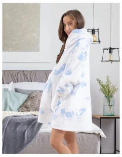 Royal Comfort Premium Reversible Fleece Snug Hoodie 750GSM in White/Blue
